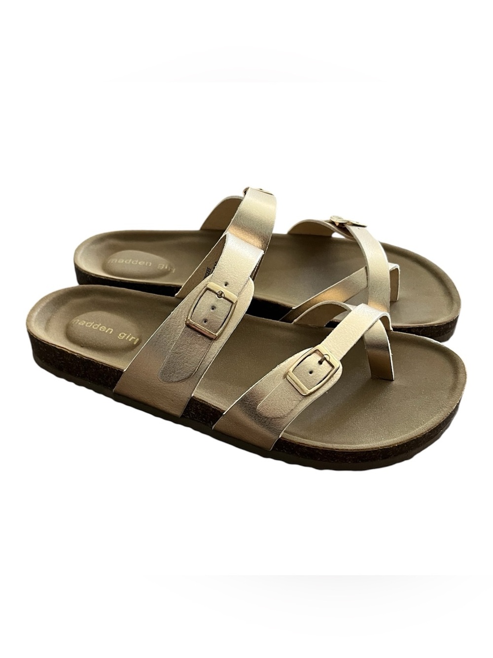 Madden Girl Rose Gold Double Buckle Slide Sandals
